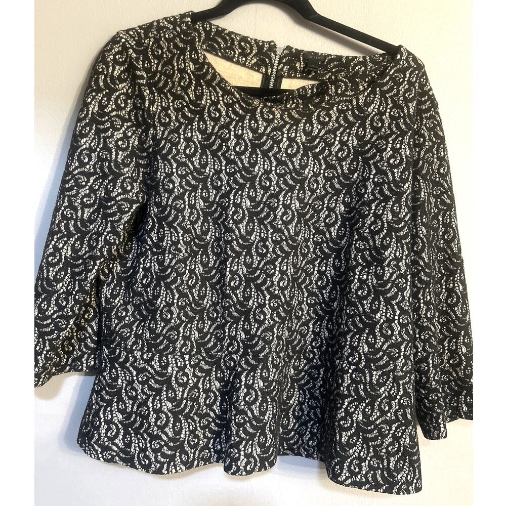 J. Crew Black Lace Peplum Top XL Y2010 Coquette Gothic dark Romantic whimsy